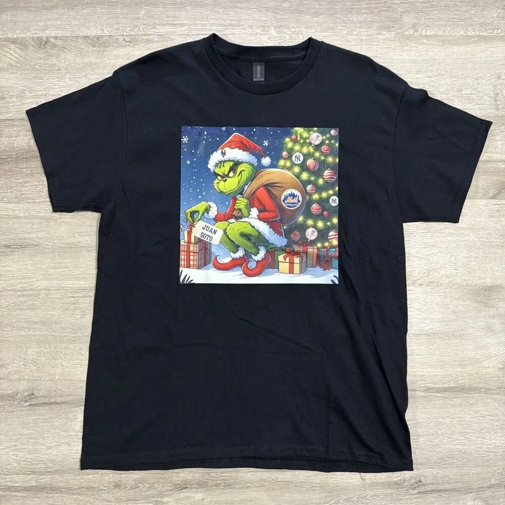 Juan Soto Baseball Shirt New York Mets Christmas Men’s Black Tee Size Large